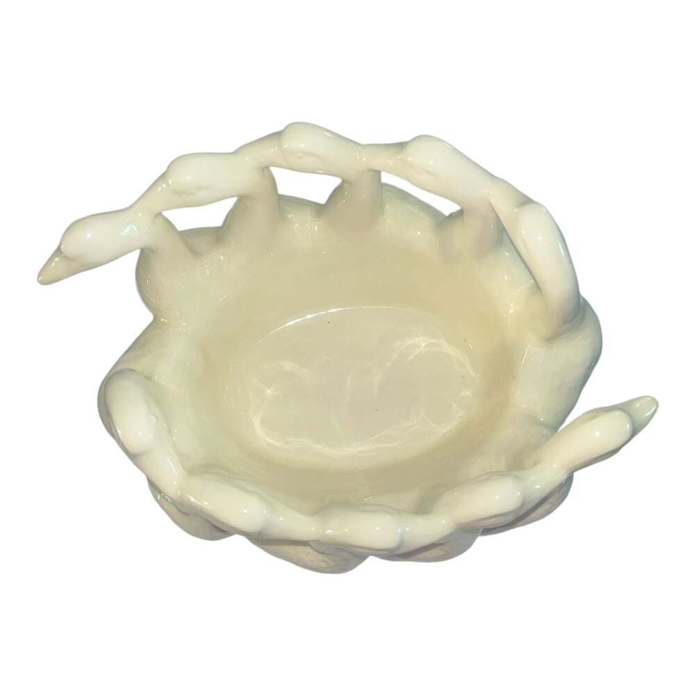 Holland Mold Vtg White Ceramic Gaggle of Geese Decorative Bowl Planter Centerpie - Picture 2 of 7